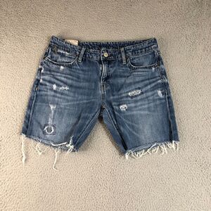 Polo‎ Ralph Lauren Shorts Womens 27 Blue Denim Low-Rise Distressed Logo Raw Hem